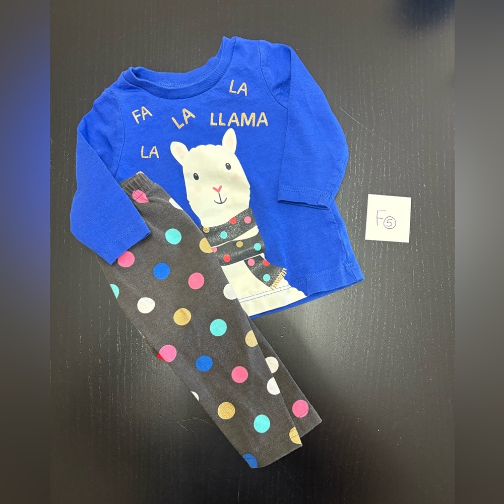 Carter’s 3m Two Piece Set- Long Sleeve Shirt with Llama and Polka Dot Leggings